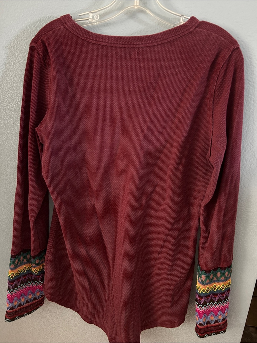 Maurices Maroon Henley Top with buttons and Colorful Cuff Detail Size XL - Picture 5 of 5